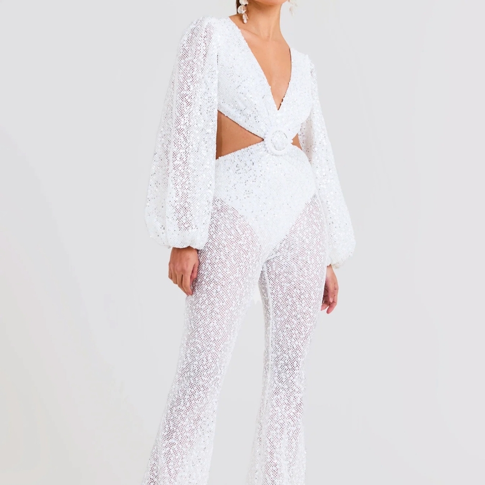NADINE MERABI White Sequin Jumpsuit